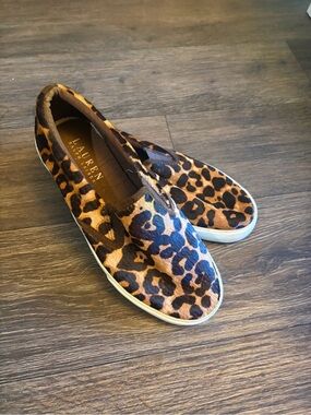 Lauren Ralph Lauren Womens Size 7.5 RIA III Leopard Print Slip On Sneakers Shoes